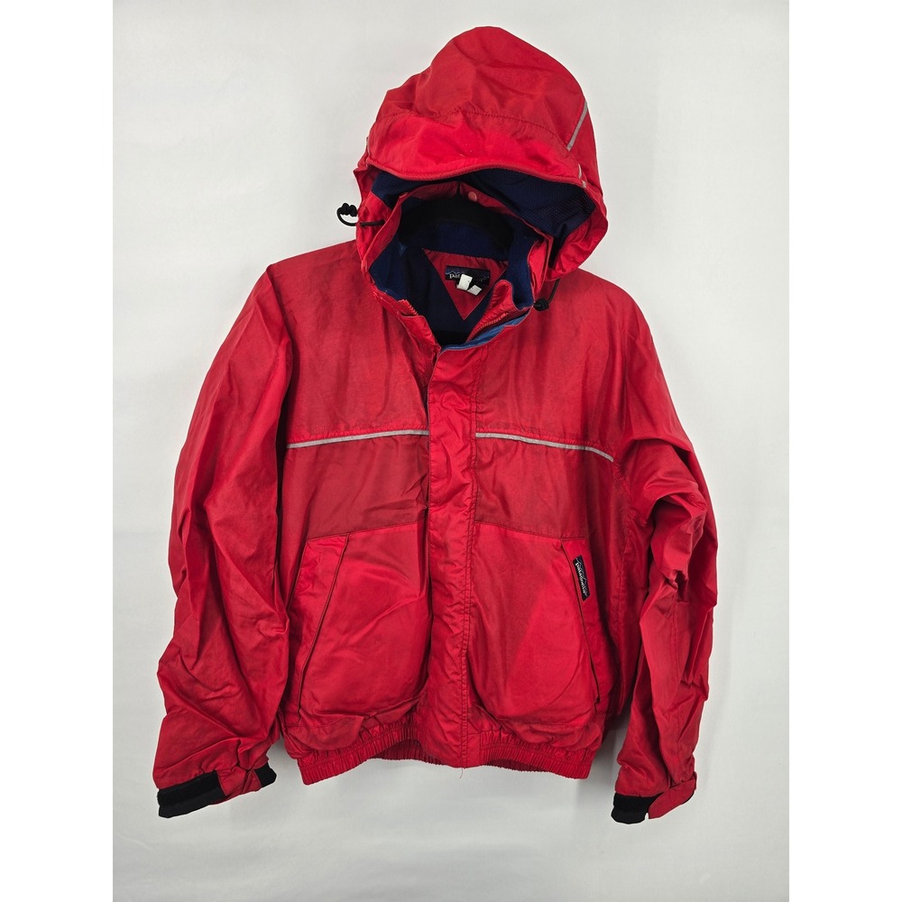 Patagonia Vintage Red Hooded Windbreaker Jacket Mens XS Reflective Full Zip Navy